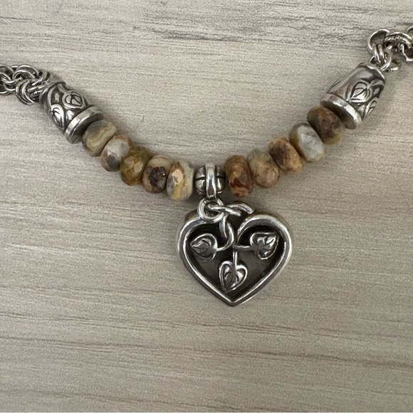 Vintage BRIGHTON BOTSWANA Terra Agate Stone Bead Silver Necklace - Picture 3 of 6